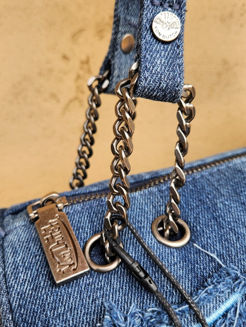 Von Dutch Distressed Denim Barrel Shoulder Bag - Picture 6 of 15